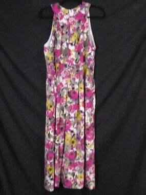 Handmade Floral Sleeveless Maxi Dress Pink Yellow Grey - P2P 20" measured
